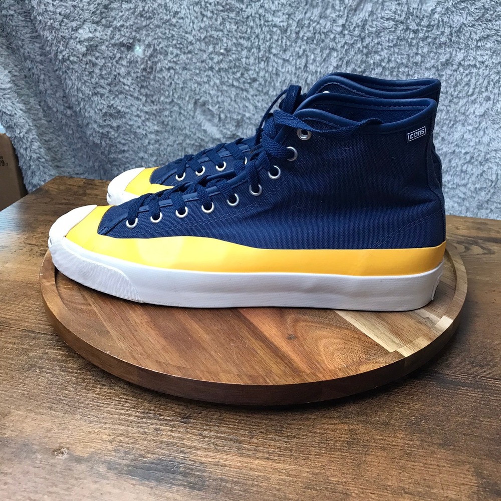 Converse Pop Trading Company Jack Purcell Hi Top Sneakers Mens 10.5 Blue Yellow - Picture 7 of 14